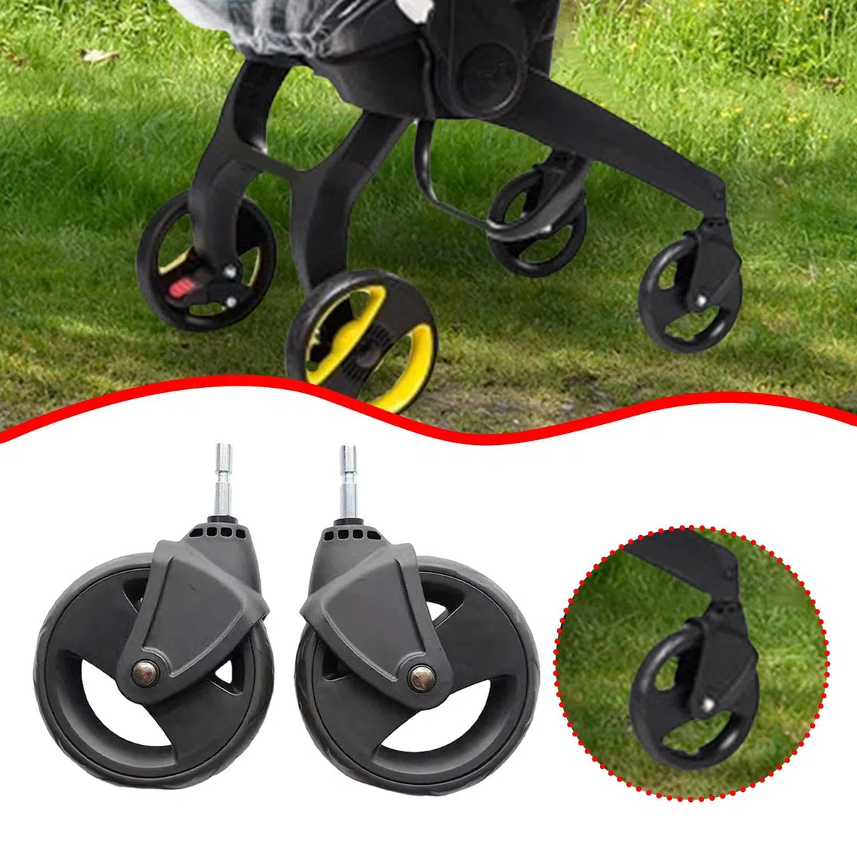 F Fityle 2 Pezzi Ruote in PU per Passeggini, Ruota di Ricambio Diametro 13,5 Cm per Carrozzina, Accessori di Ricambio per Essere Compatibili con La Maggior Parte dei Carrelli per Bambini