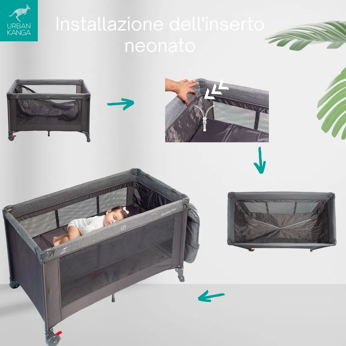 Urban Kanga QK Plus Lettino de Campeggio Neonato con Fasciatoio (QK Plus, Grigio)