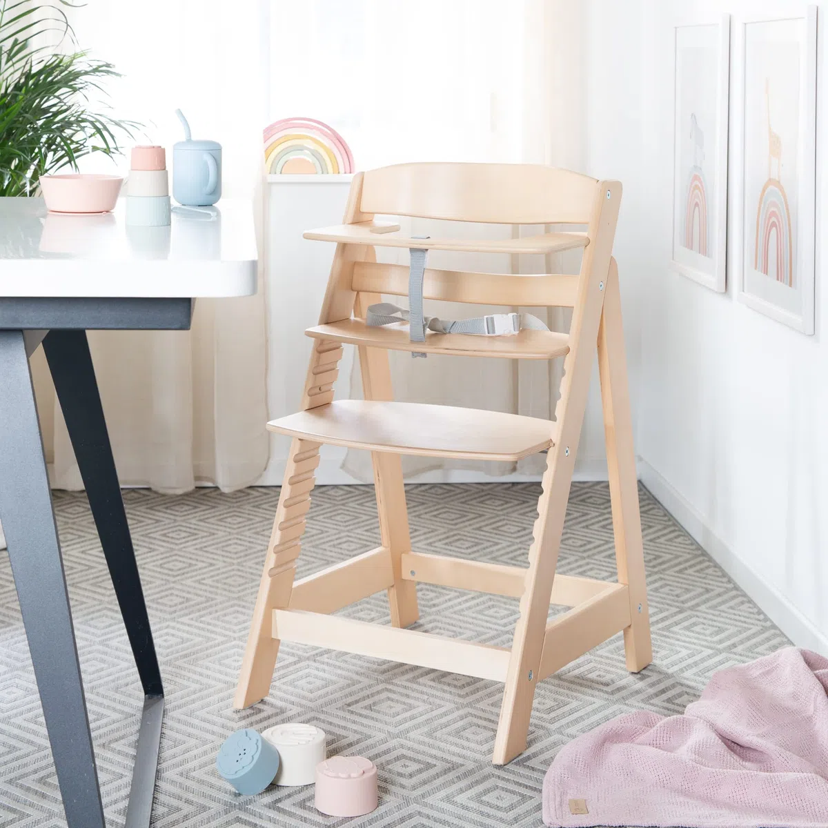roba Seggiolone Evolutivo Sit Up Flex 2 in 1, Altezza Regolabile, dai 6 Mesi fino ai 70 kg, con Poggiapiedi, Robusto ed Ergonomico, Legno Naturale