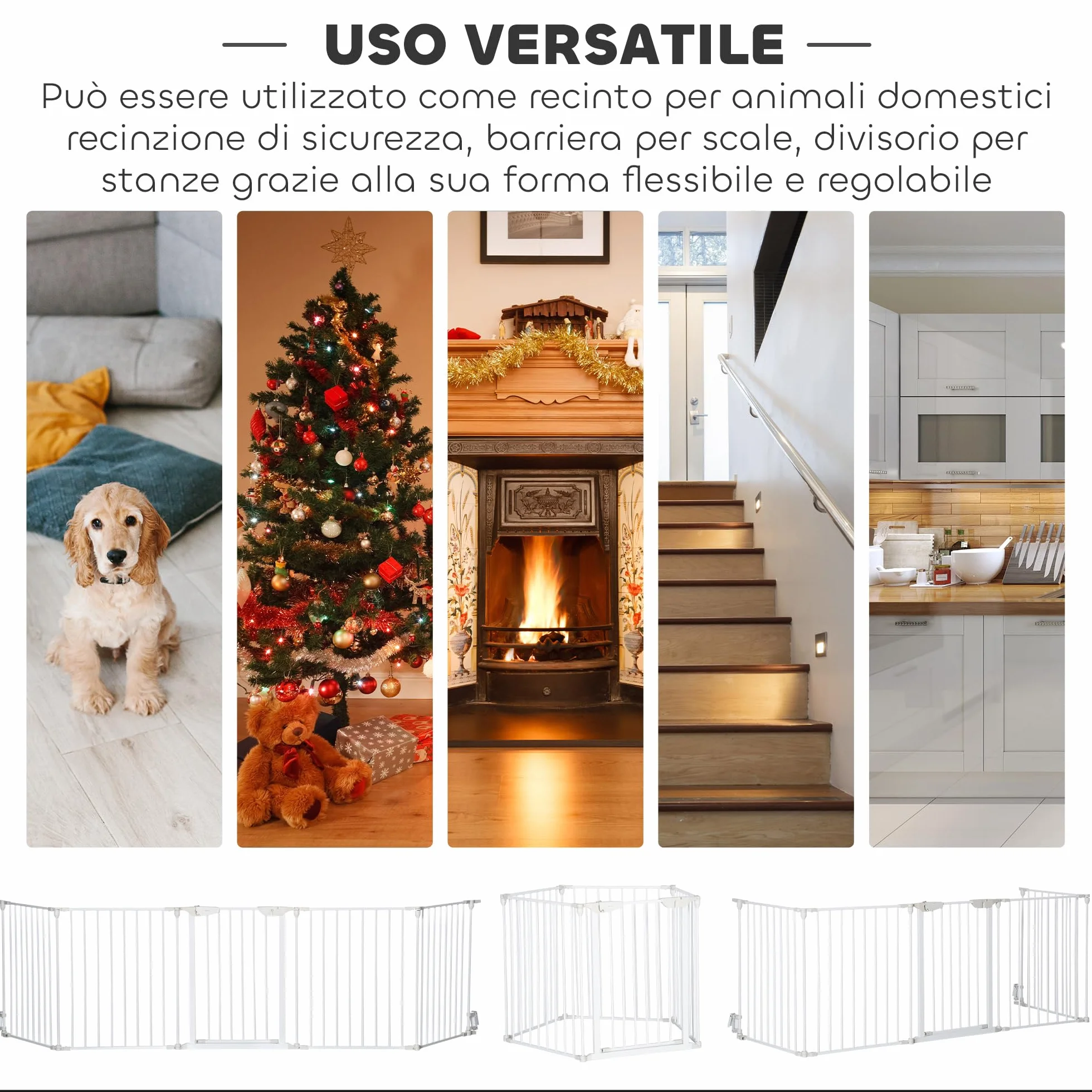 PawHut Recinto Cancelletto per Cani Regolabile Pieghevole Chiusura Automatica Sistema Blocco Metallo Plastica 300x74.5 cm Bianco