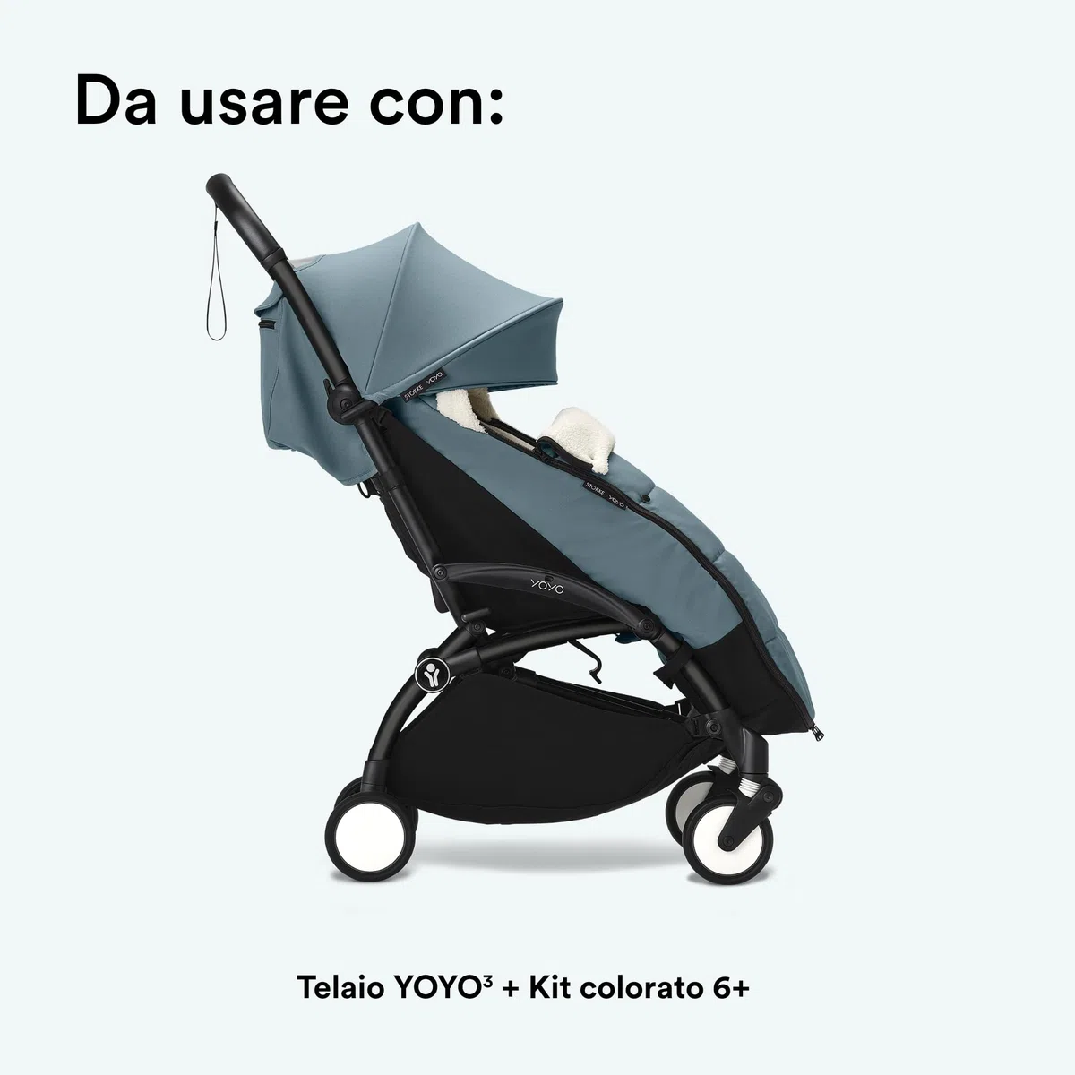 Coprigambe Stokke YOYO, Aqua - Fodera in Sherpa, Cappuccio in Pile con coulisse, Doppia Imbottitura - Lavabile in Lavatrice a 30°C - Include Borsa Piccola