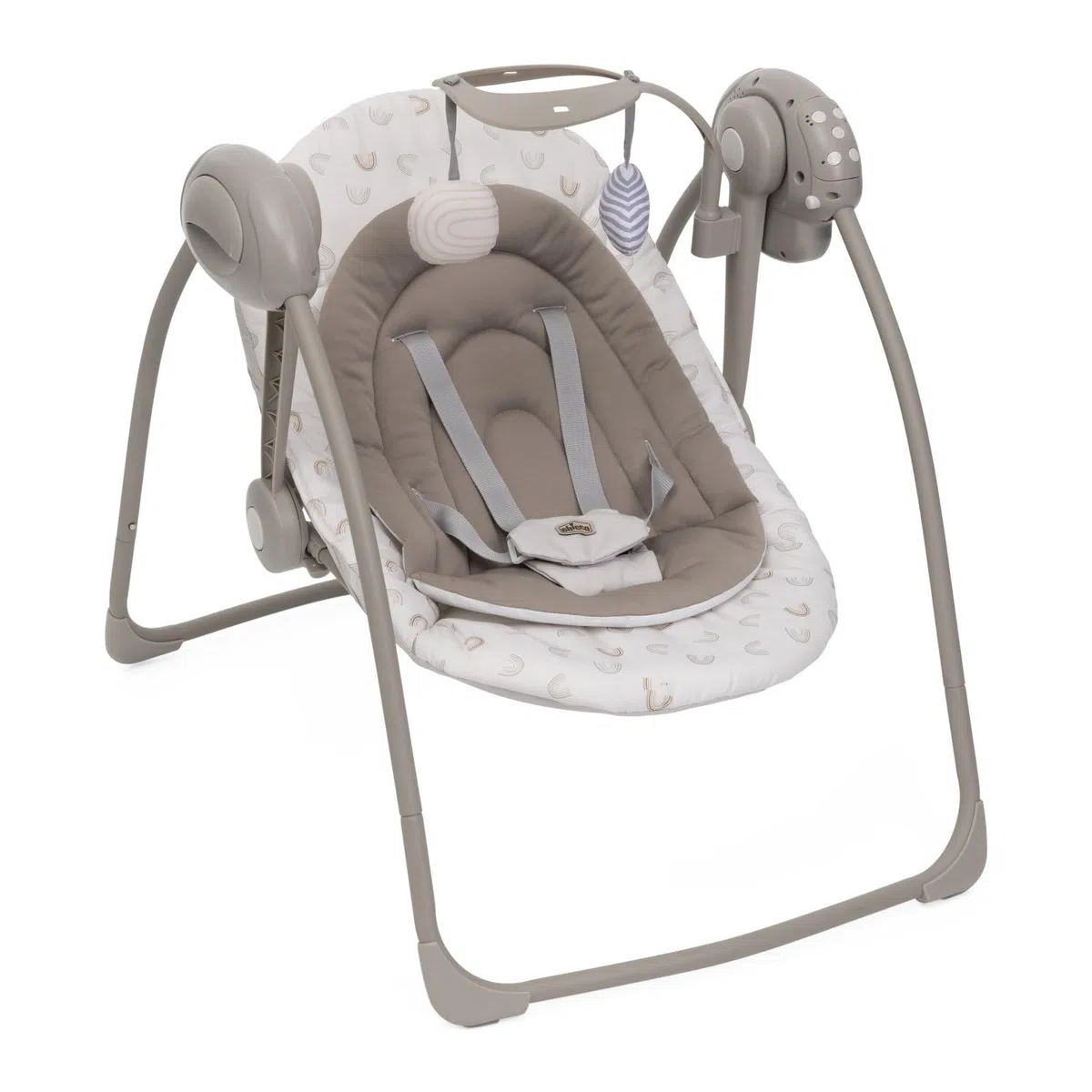 Chicco Swing&Play Altalena Elettrica Neonato 0 Mesi+ (fino a 9 Kg), 5 Velocità Dondolio, Melodie Rilassanti, Pieghevole, Compatta e Salvaspazio, Schienale 2 Posizioni, 0 Mesi