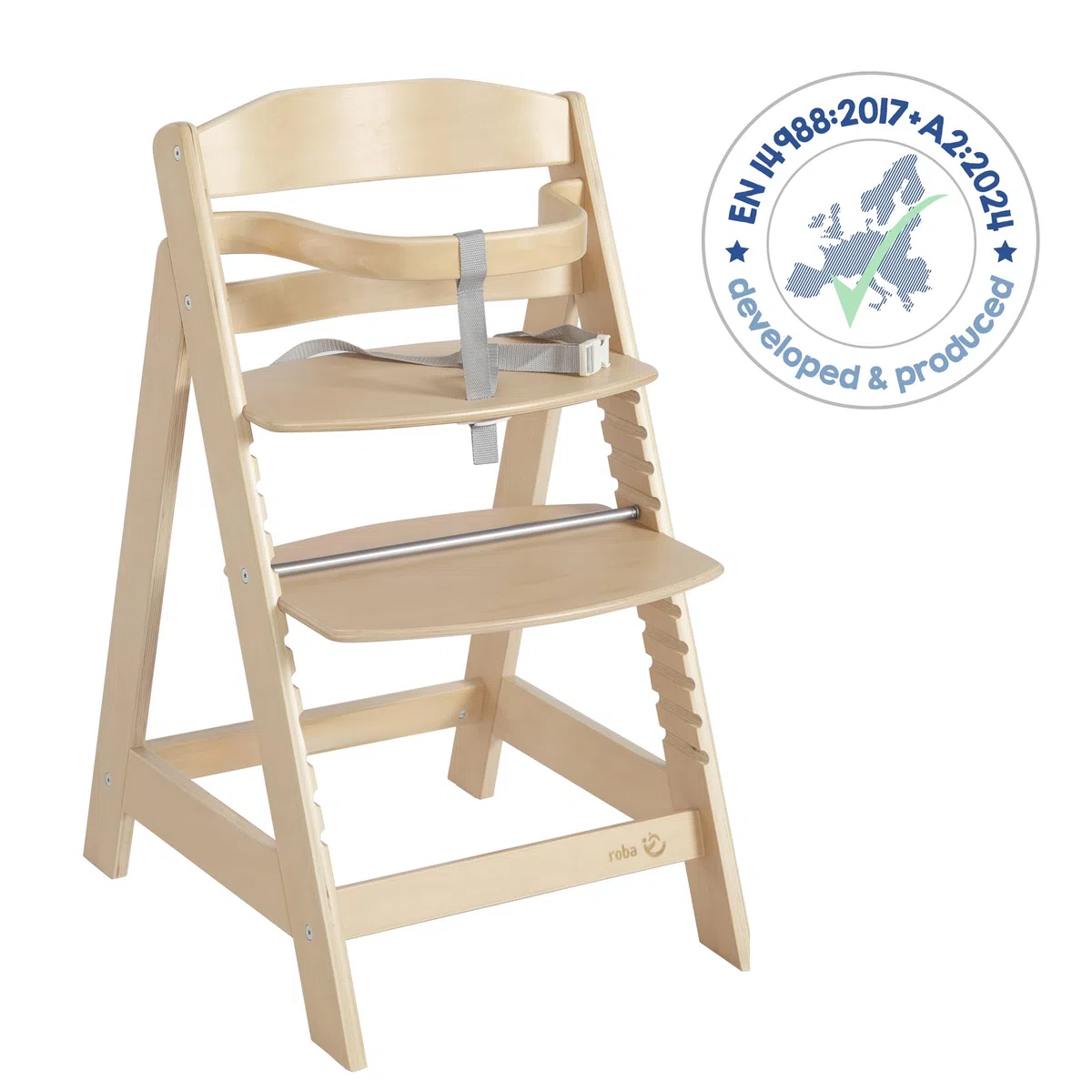 roba Seggiolone Scalabile Sit Up III in Legno Naturale - Altezza Regolabile - da 6 Mesi fino a 50 kg - Seggiolone Resistente con Barra di Sicurezza