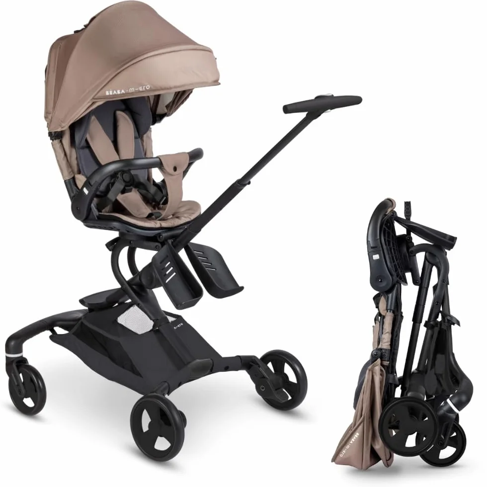 BÉABA X Micro Mobility Baby Cruiser Passeggino Dalla Nascita, Seduta Girevole 360°, 7 Posizioni, 3 Inclinazioni, Chiusura Una Mano, Ruote LED, Imbracatura 5 Punti, Cappottina UPF 50+, Pralinato