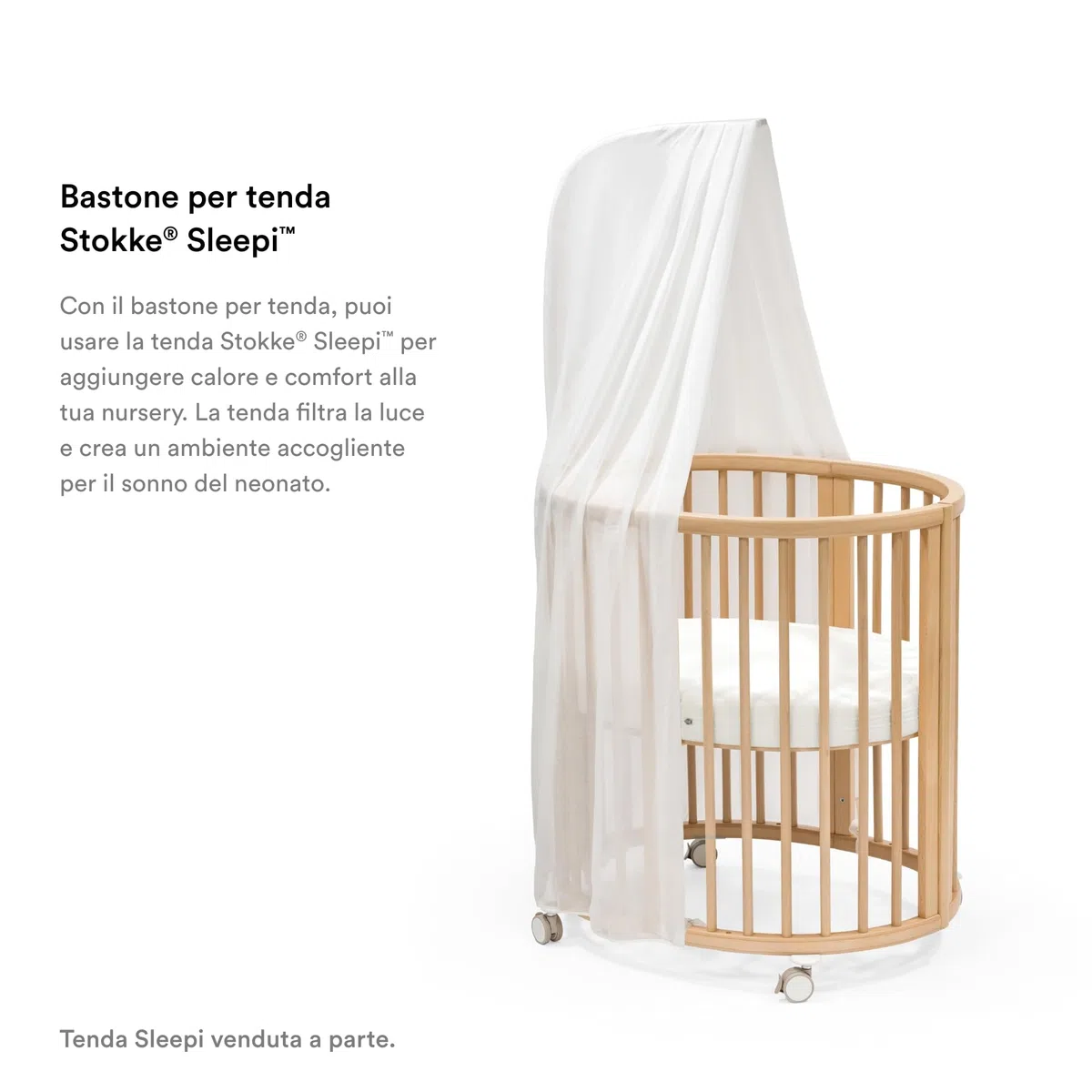 Bastone per tenda Stokke Sleepi, Naturale - Realizzato in legno di faggio solido e durevole - Da abbinare al letto Stokke Sleepi e Mini