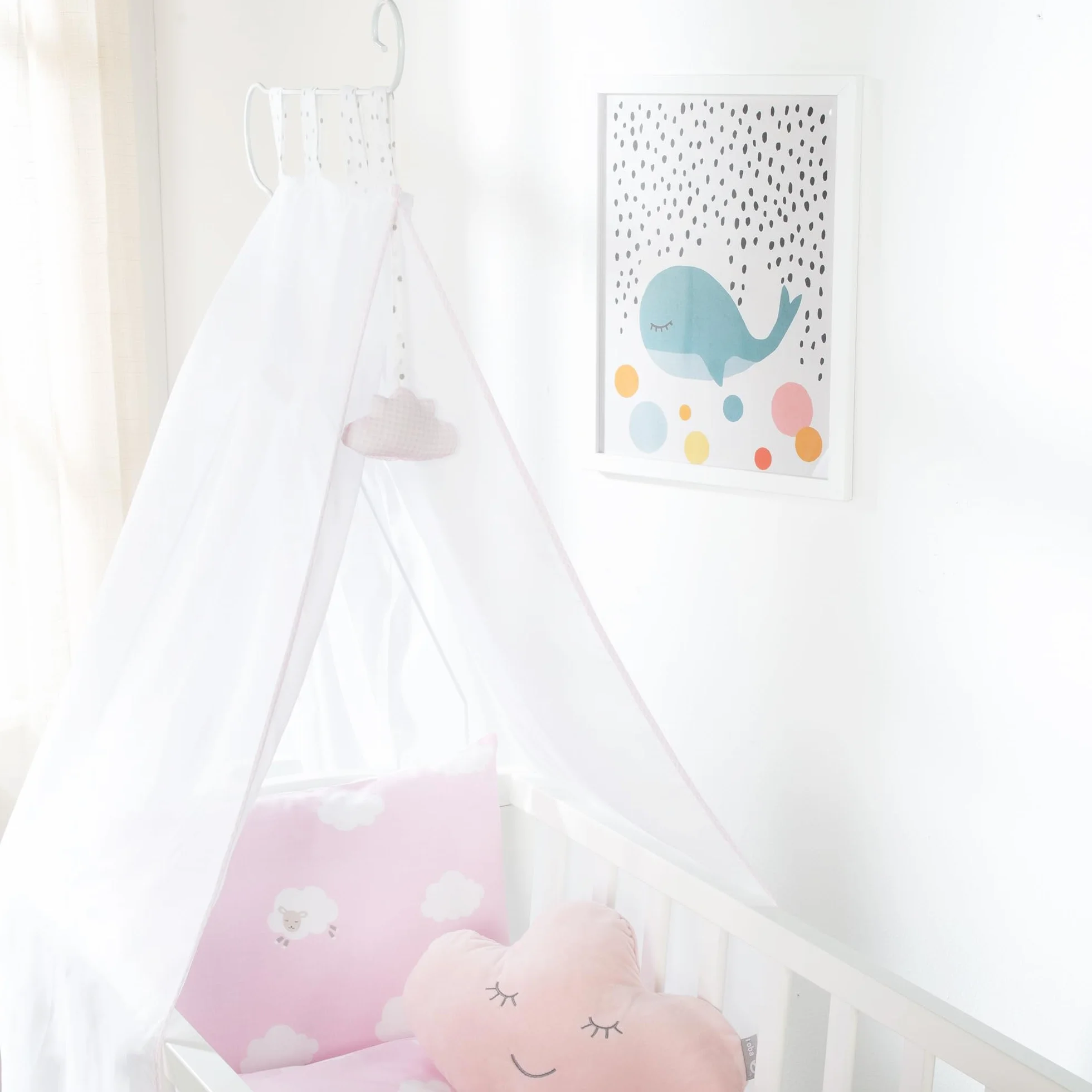 Kleine Wolke Culla e Lettino Design a Nuvola 40 x 90 cm Legno Bianco/Rosa