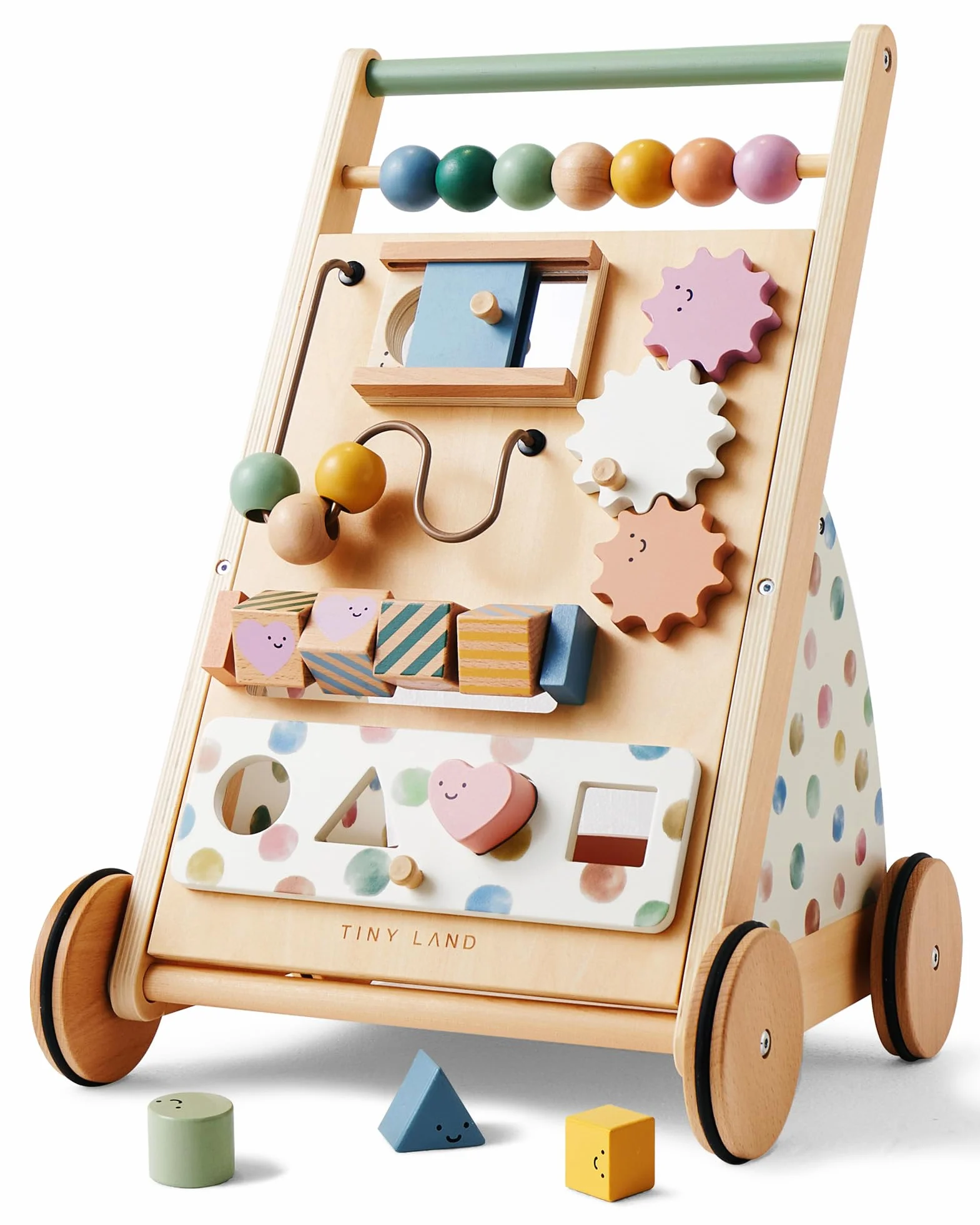 Tiny Land girello in legno, Set Baby Walker, ausilio per imparare a camminare con velocità regolabile per bambini e bambine, ausilio per camminare e centro attività per bambini