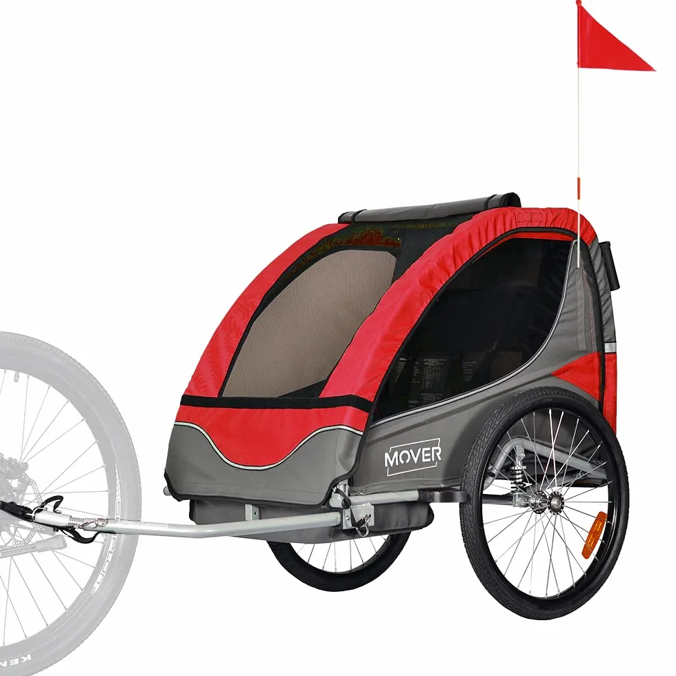 Rimorchio Multifunzionale Passeggino per 1 o 2 Bambini Trasporto Sicuro Escursioni Avventure all'Aperto (Red)