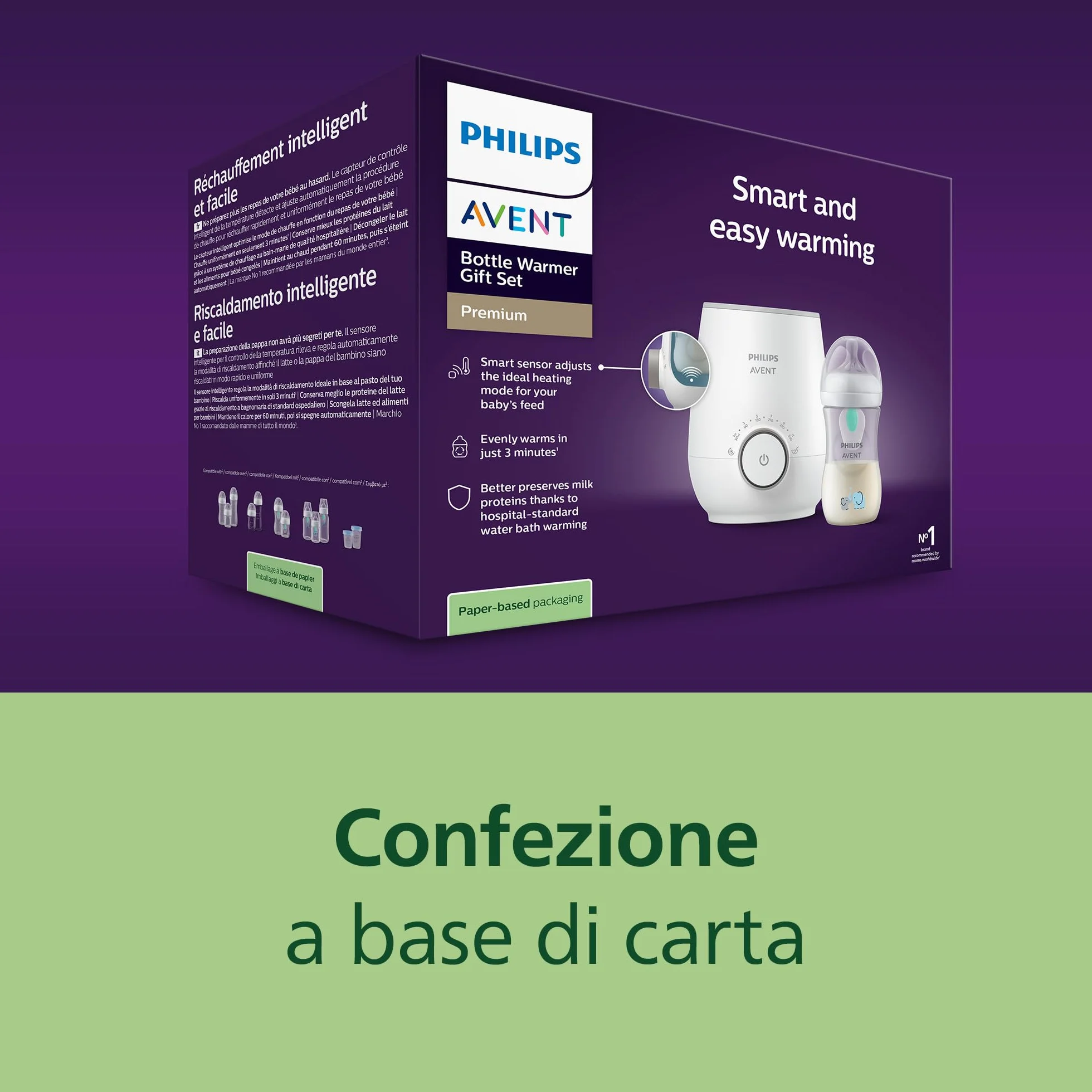 Philips Avent Scaldabiberon Set regalo – Scaldabiberon veloce e biberon Natural Response, controllo temperatura smart, riscaldamento uniforme, spegnimento automatico, SCF358/10
