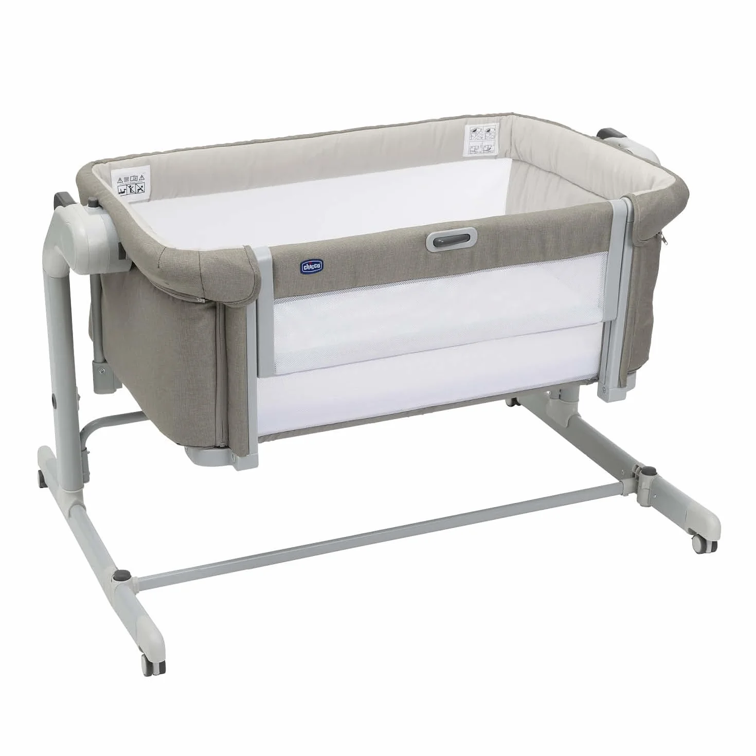 Chicco Next2Me Magic Evo Culla Neonato Fianco Letto Dondolo Spondina Apribile 11 Livelli Altezza Regolabile 4 Ruote Materasso Borsa Viaggio Beige