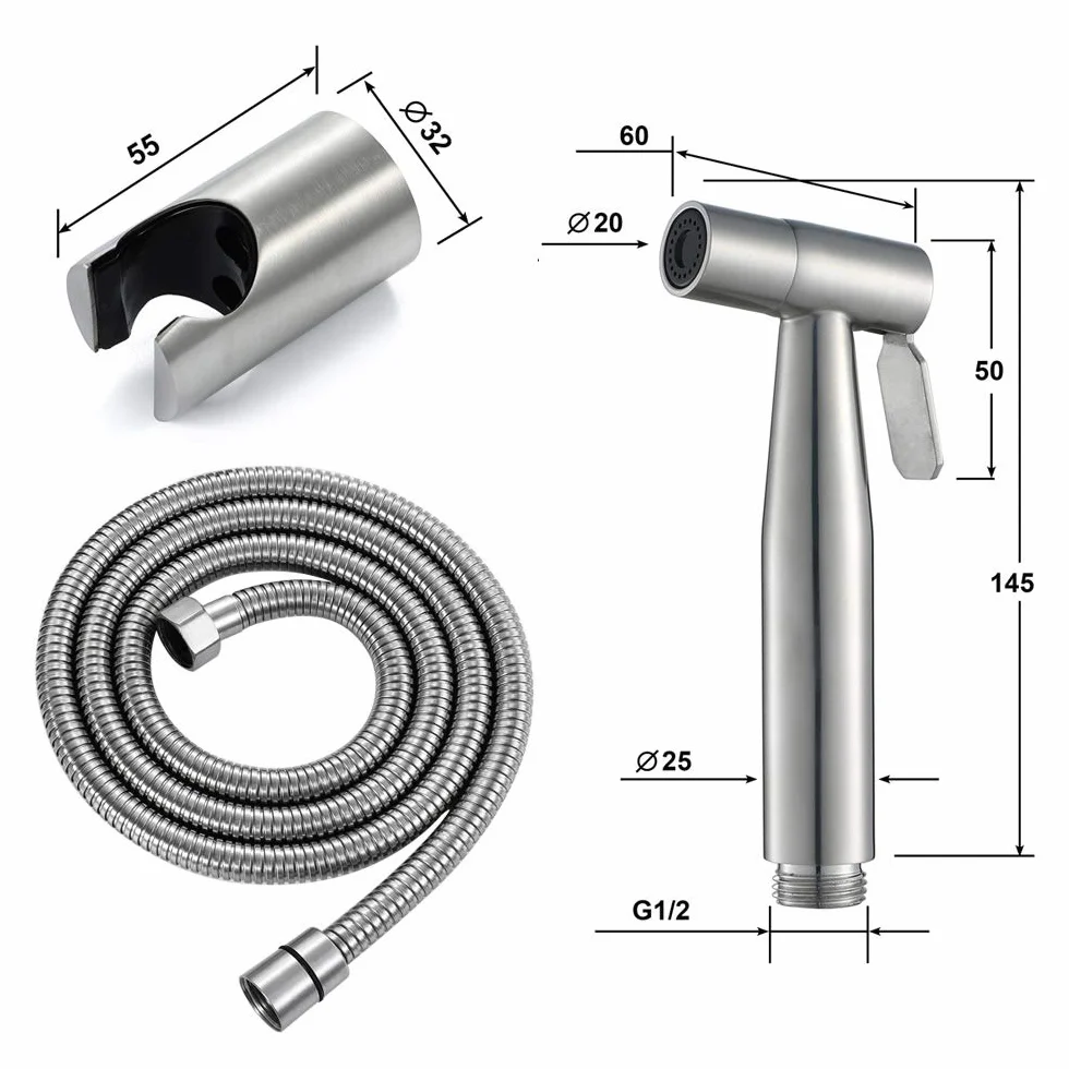 Set rubinetti bidet WC acciaio inossidabile 304 con tubo doccia 1,5 m tipo B