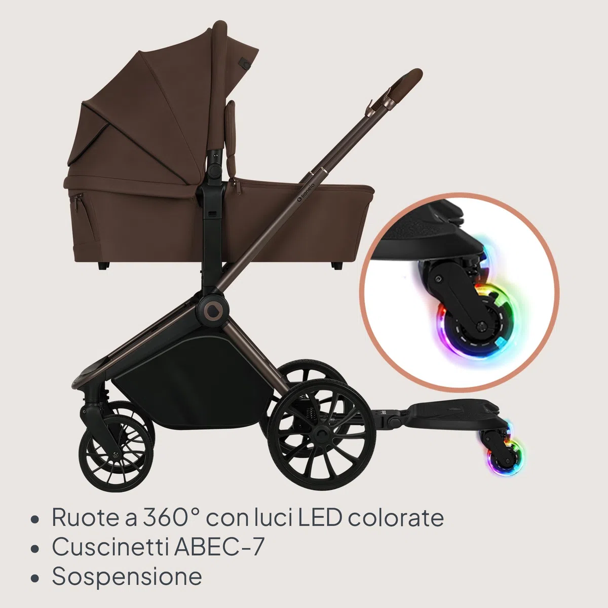 LIONELO Pedana Passeggino BUGGY BOARD con Seduta staccabile, Pedana Universale, per Bambini da 2 a 5 anni, Portata 25 kg, Ammortizzazione, Montaggio Universale, Ruote a LED, Pedane mobili