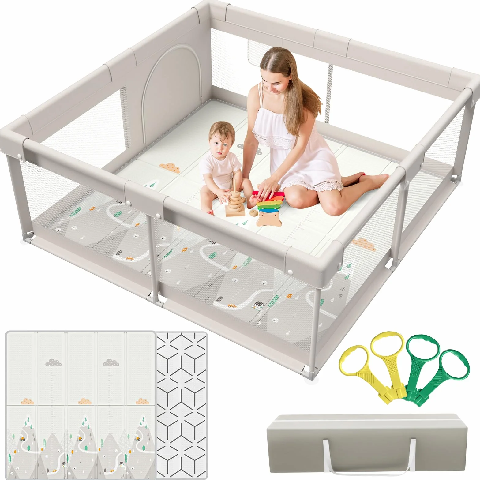 Box per Bambini Modulare Pieghevole 150x150cm con Materassino 150x150x65cm