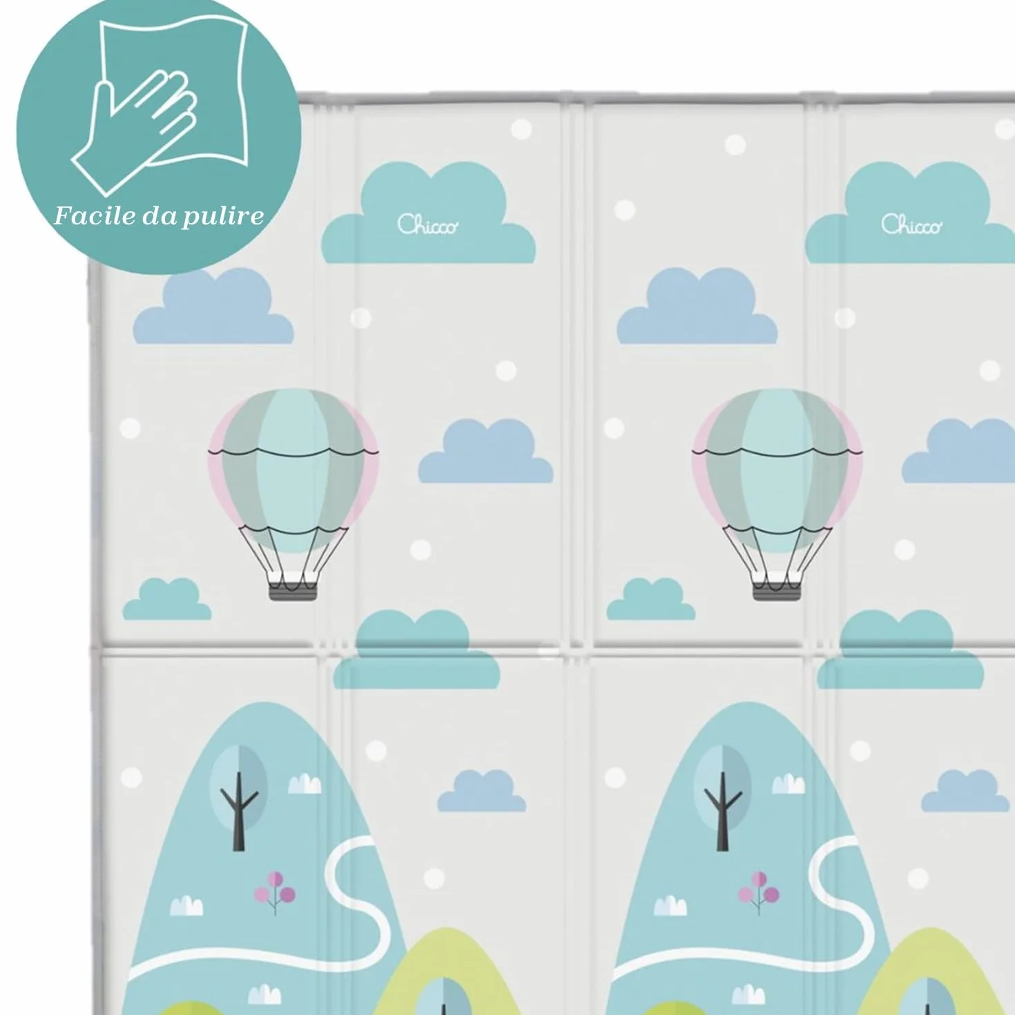 Chicco Tappeto Gioco 2in1 200x180 cm Extra Spessore 1.3 cm Double Face Animali Paesaggio Neonato 0M+