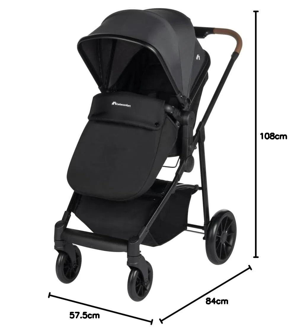 Bebeconfort Haze Trio, 3 in 1 Passeggino per bambini 0-4 anni, max 22 kg, Passeggino Leggero e Compatto, Seduta Convertibile in Navicella, Seggiolino Auto i-Size, Coprigambe e parapioggia, Tinted Grey