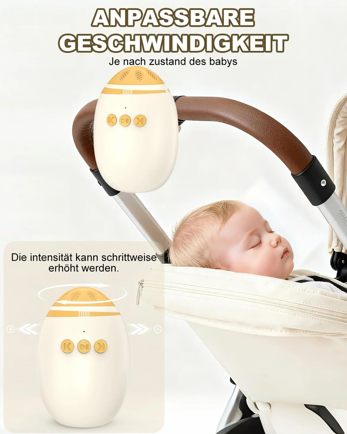 Passeggino con rumore bianco, vibratore per passeggino con 11 suoni rilassanti, supporto per dormire ricaricabile, regolazione continua, funzione portatile e Bluetooth per passeggini e passeggini