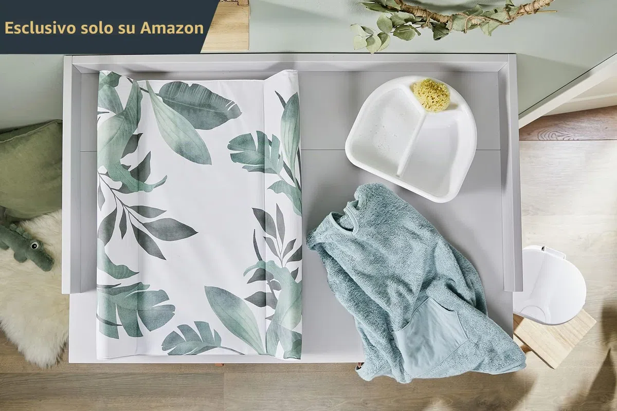 Rotho Babydesign Materassino Fasciatoio Neonato Soft Tropical, 70x50 cm, Impermeabile, Con Bordo Rialzato, Da 0 Mesi, Bianco