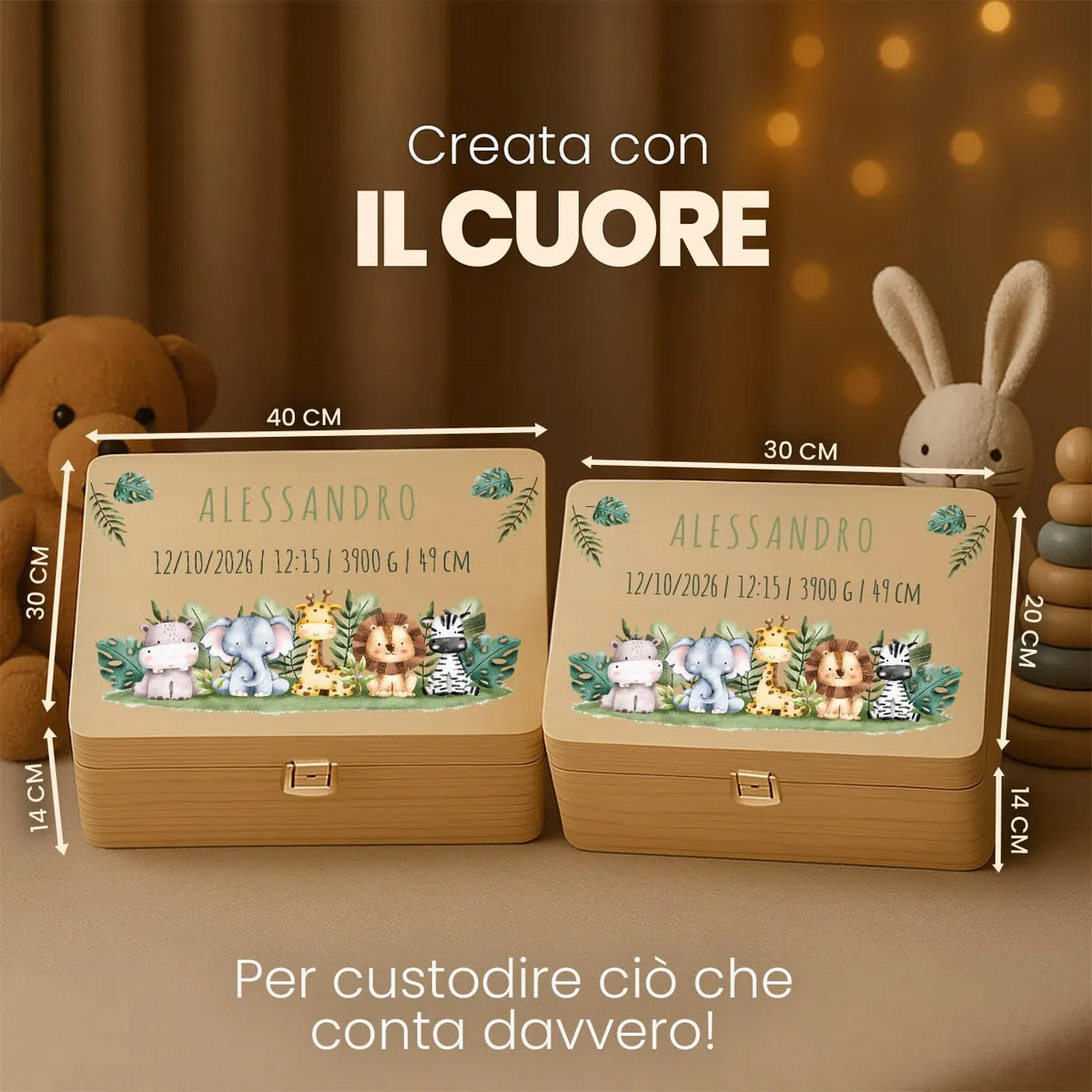 Maverton Scatola Ricordi Neonato o Neonata Personalizzata - Scatola Regalo per Bambini in Legno di Pino Naturale - Regalo Battesimo Bimbo o Bimba - regalo di Natale - Porta Oggetti per Ricordi Nascita