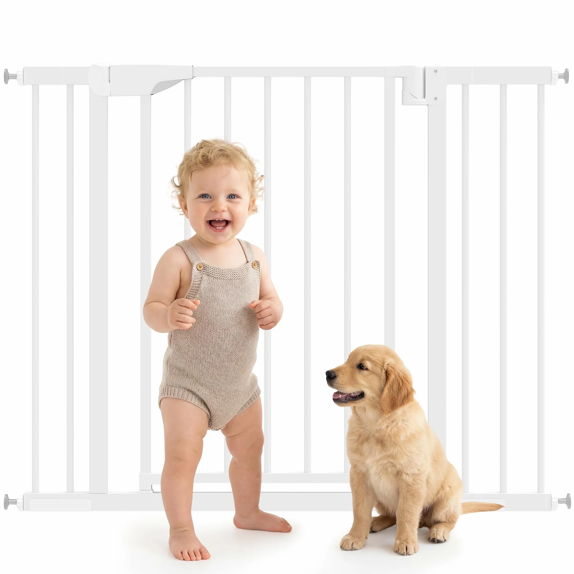 PawHut Cancelletto di Sicurezza per Bambini Cani, Estensibile 76-102 cm, Alto 76 cm, Cancellino per Cani, Scale Porte, Chiusura Automatica, Fissaggio a Pressione Senza Fori, Apertura a Due Vie, Bianco