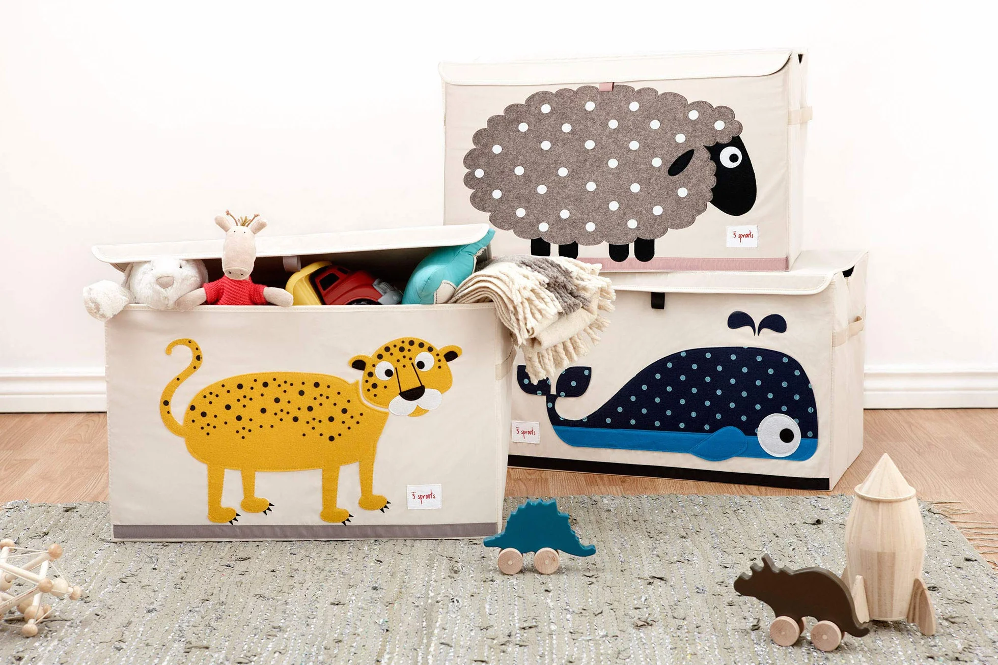 3 Sprouts Baule Portagiochi Balena Blu 61x37x38 cm Poliestere