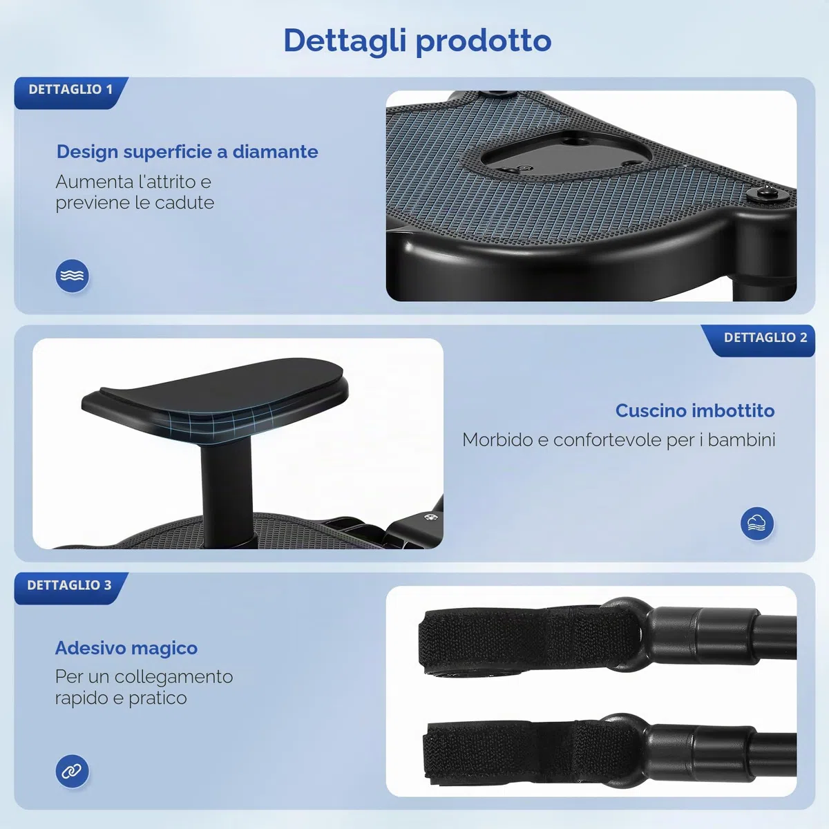 Pedana Passeggino Universale con Sedile, Tavolette per Passeggini con borsa, Design Stabile a due Ruote, con cinghia di sospensione,Accessori per Passeggini per Bambini da 2 a 6 anni,nero