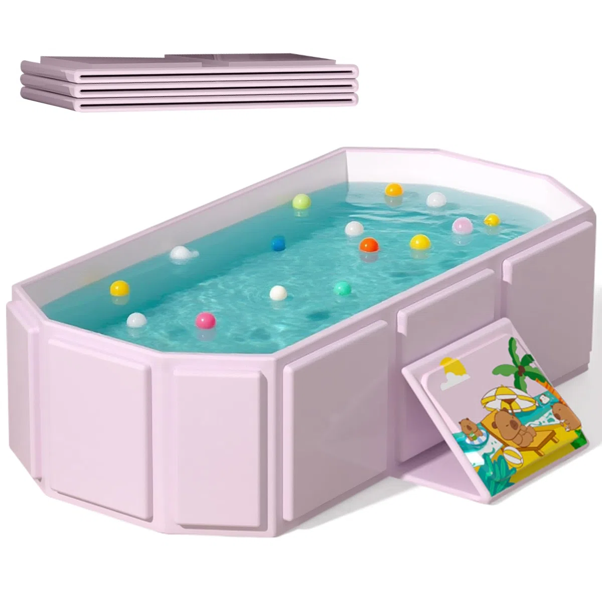 Vasca da bagno pieghevole portatile per bambini, 75 x 45 x 25 cm, adatta per 0-6 anni, rosa/verde menta (rosa)