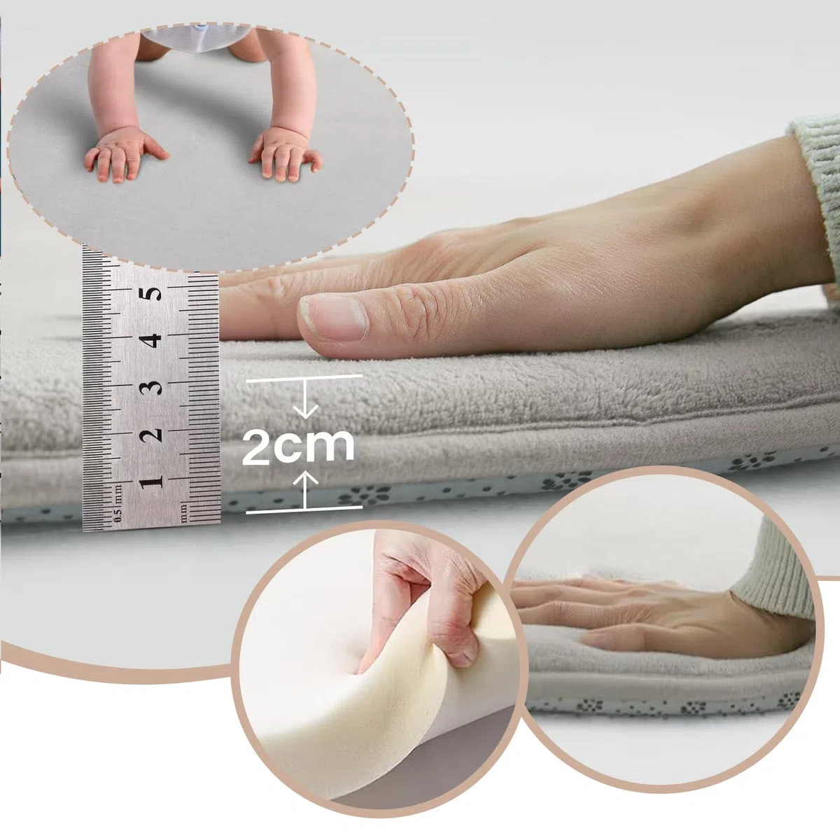 Tappeto di Velluto Corallo Ispessimento per Bambini Coperta strisciante Tappeto Bambini Tatami Tappetino per gattonare antiscivolo, tappeto per asilo, spessore 2 cm, 60 x 160 cm Grigio Argento