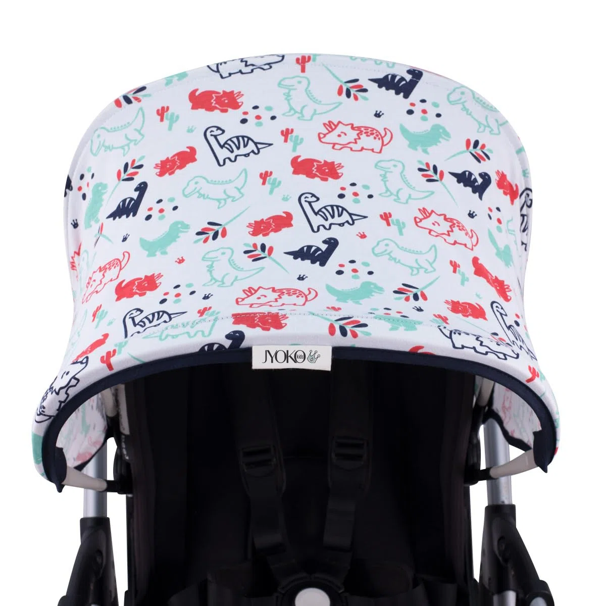 JYOKO KIDS Cappottina per Passeggino e Carrozzina compatibile con Bugaboo Bee 3, Bee 5, Bee Plus Realizzata in Tessuto di Cotone Elastico, Morbido e traspirante (Dino Party)