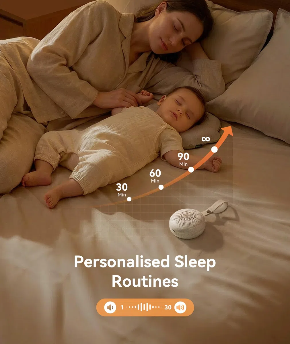 Dreamegg Macchina Rumori Bianchi per Neonato Portatile, White Noise Machine con Materiali Sostenibili, Ninna Nanna per Bambini, 21 Suoni Calmanti, Timer 30/60/90 min, 1800mAh, Ricaricabile USB