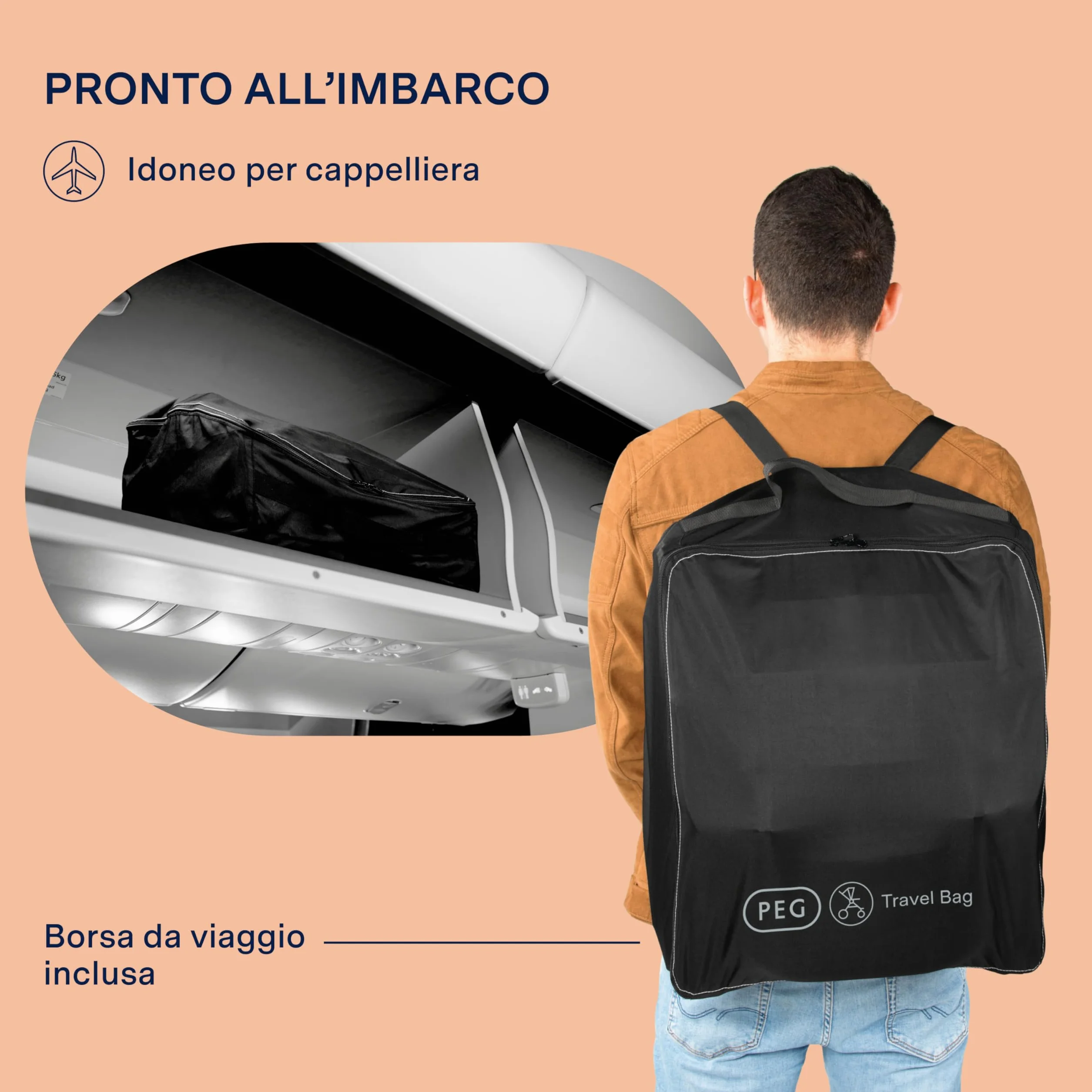 PEG Passeggino Leggero Volo Tahiti, Compatto per Aereo, Omologato Cappelliera, Fino 22 kg, con Parapioggia e Borsa
