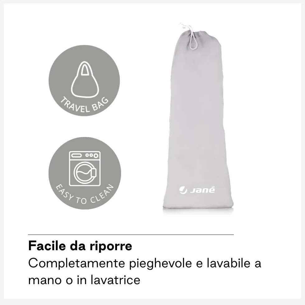 Jané Sponda Letto Ribaltabile 140 cm Extra Alta Traspirante Pieghevole con Borsa Trasporto Grigio