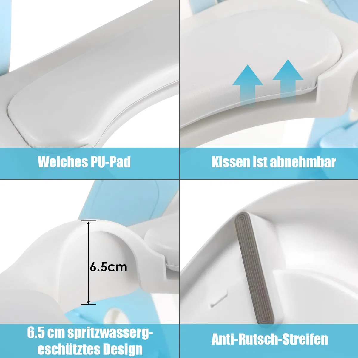 Riduttore wc per Bambini, Scaletta wc per Bambini, Sedile WC e Sgabello Bambini 2 in 1, Portatile Pieghevole, Adatto per Tazze a V, U Oppure O, Vasino con PU Morbida, Gradini Ingranditi (Blu)