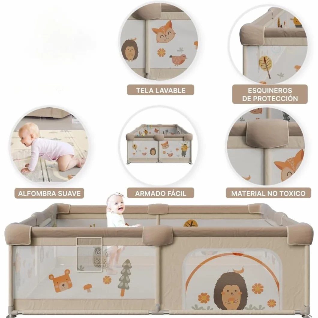 Box per bambini della foresta, 150 x 180 cm, con rete di animali, traspirante, tappetino imbottito + 60 palline, box pieghevole antiscivolo (120 x 120 cm, foresta)