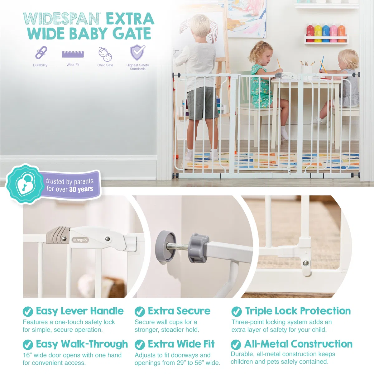 Regalo Supporto a pressione per cancelletto di sicurezza ad ampia portata con 3 kit di estensione inclusi (148 cm)