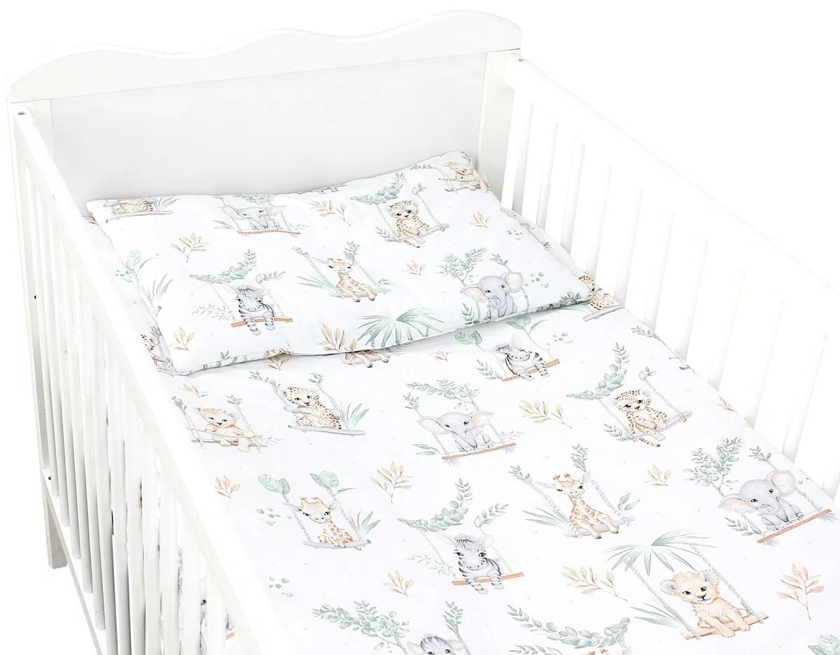 TupTam Set di Piumone Fantasia per Bambini Tutte le Stagioni Cuscino Piatto 2 pz., Safari sull'altalena, 135x100 cm