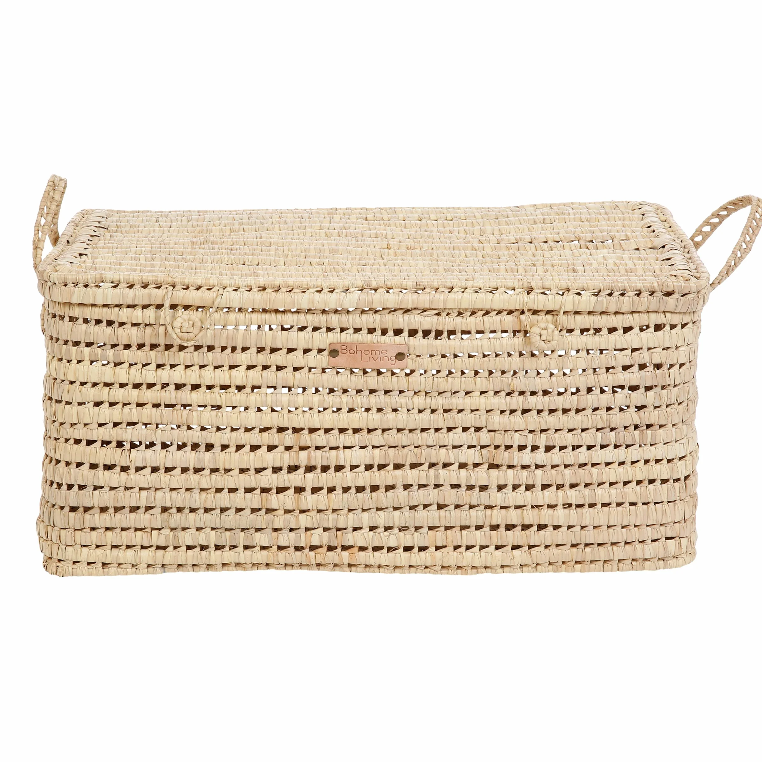 Baule Contenitore in Vimini Intrecciato, Cesto Portaoggetti, Portabiancheria, Decorazione Boho Chic (80cm)
