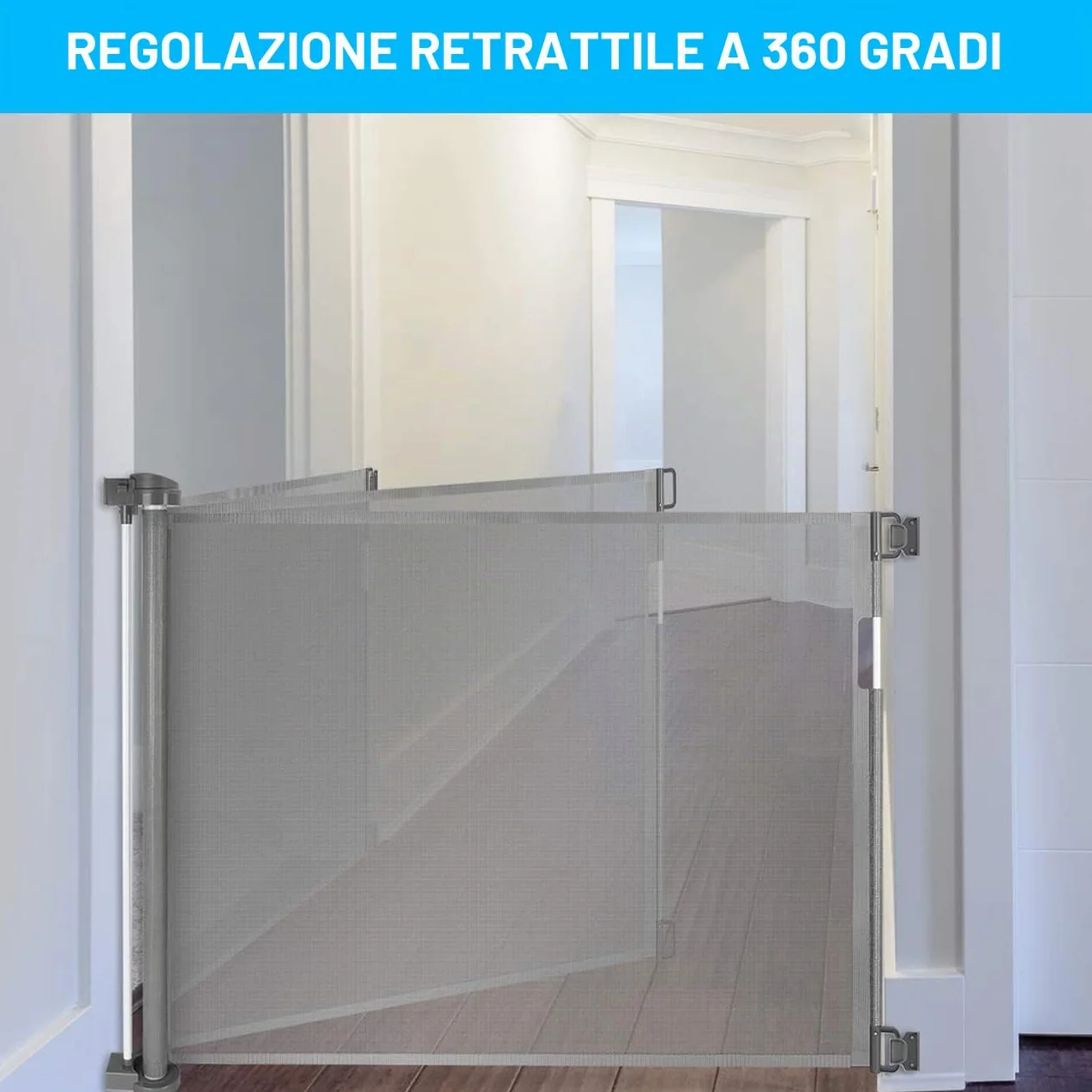 Cancelletto estensibile per scale 0-150 cm Porta retrattile barriera per bambini animali domestici Grigio