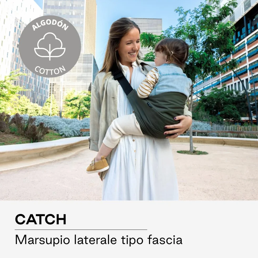 Jané Catch Fascia Portabebè Fianco, Porto Laterale, Regolabile, Ergonomica e Antiscivolo, 100% Cotone, 9-48 Mesi, Verde