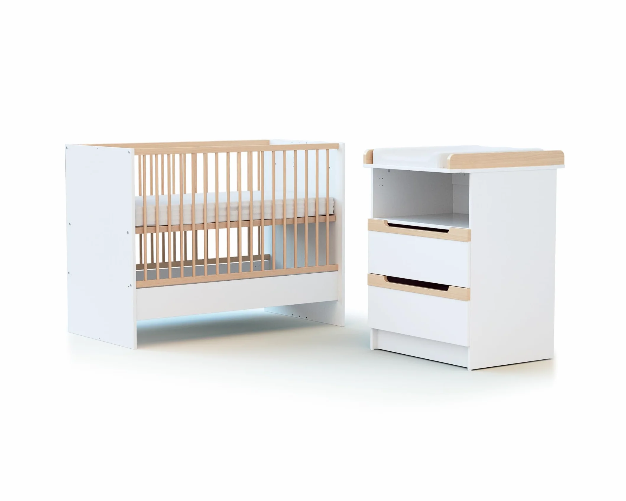 Letto combinato evolutivo CARROUSEL legno Bianco Faggio natural 60x120-194x94x70 cm