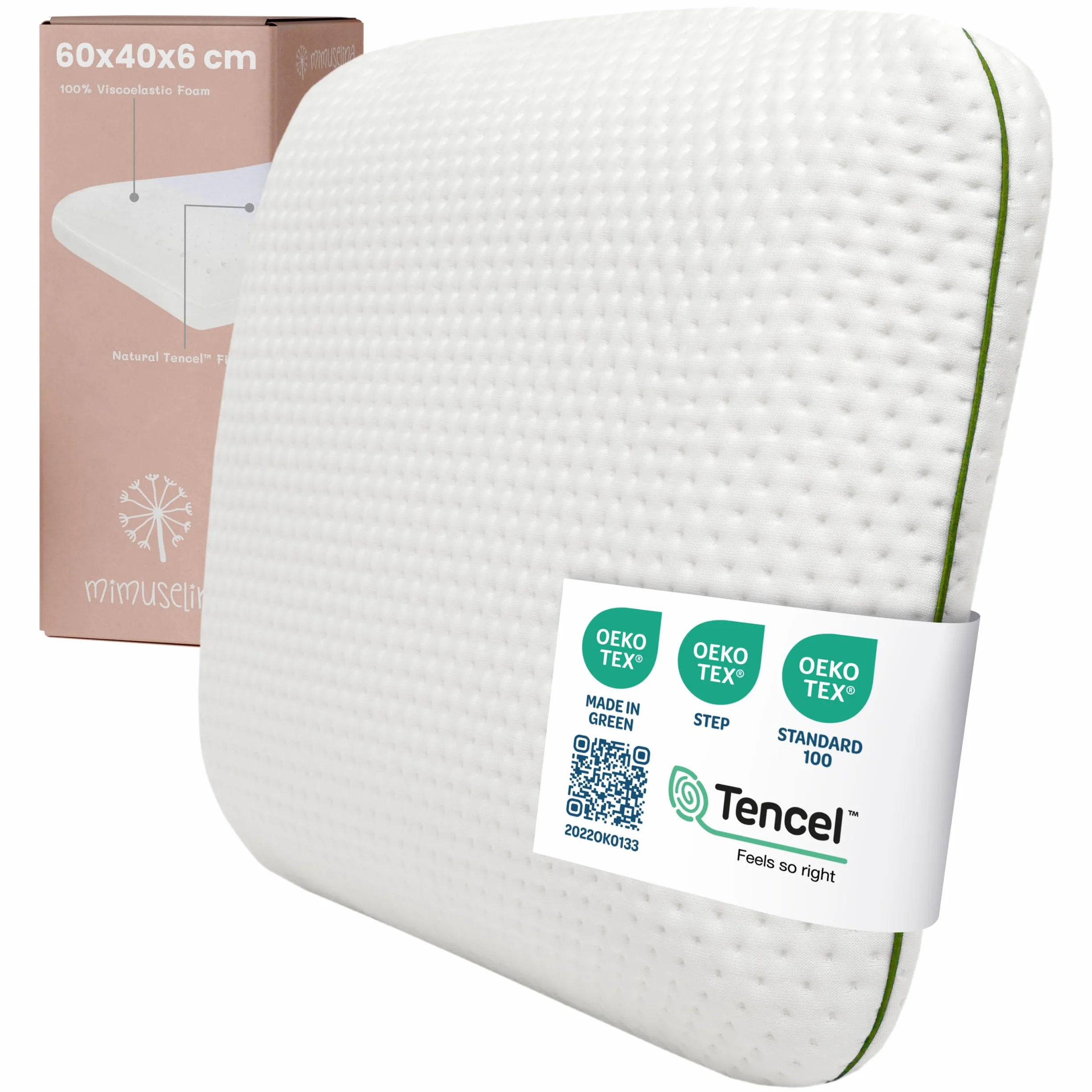 MIMUSELINA Cuscino Memory Foam Bambini 60x40x6 cm | Cuscino Antisoffoco in Schiuma Viscoelastica Traspirabile | Cuscini letto e Culla Ipoallergenici | Federa Tencel Sfoderabile e Lavabile
