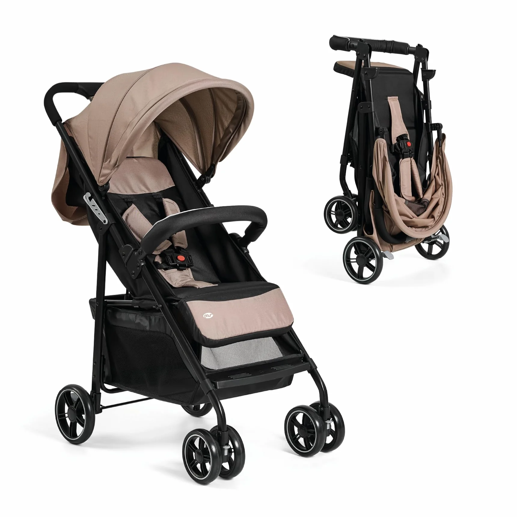 MS BabyWorld Passeggino STREET Carrello bimbo leggero Dalla nascita a 36 mesi 22 kg Ammortizzatori Cappottina XXL Reclinazione massima Beige