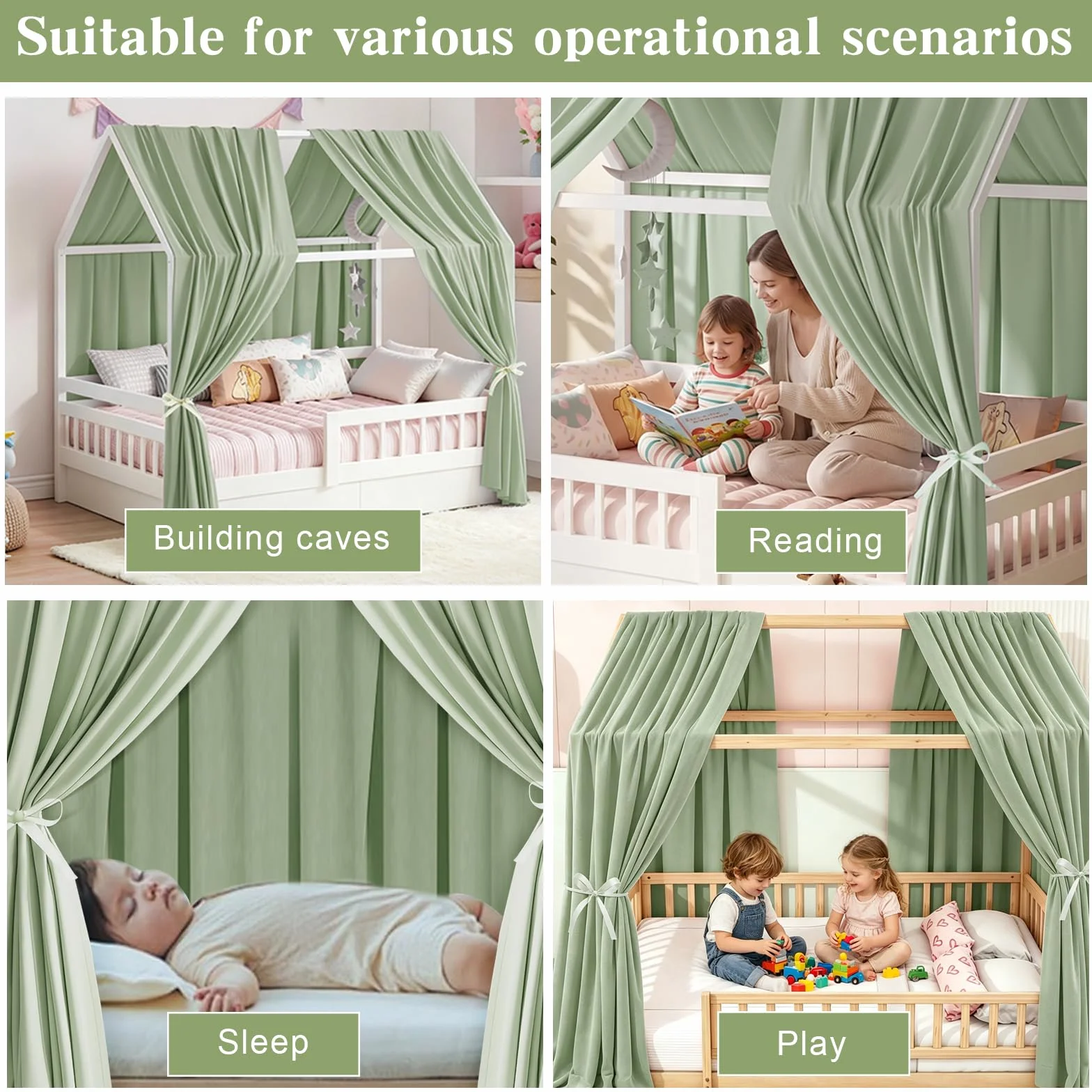 Bocguy Tende per letto a soppalco, 2 pezzi mussola, 350x135 cm, per lettini a casetta bambini