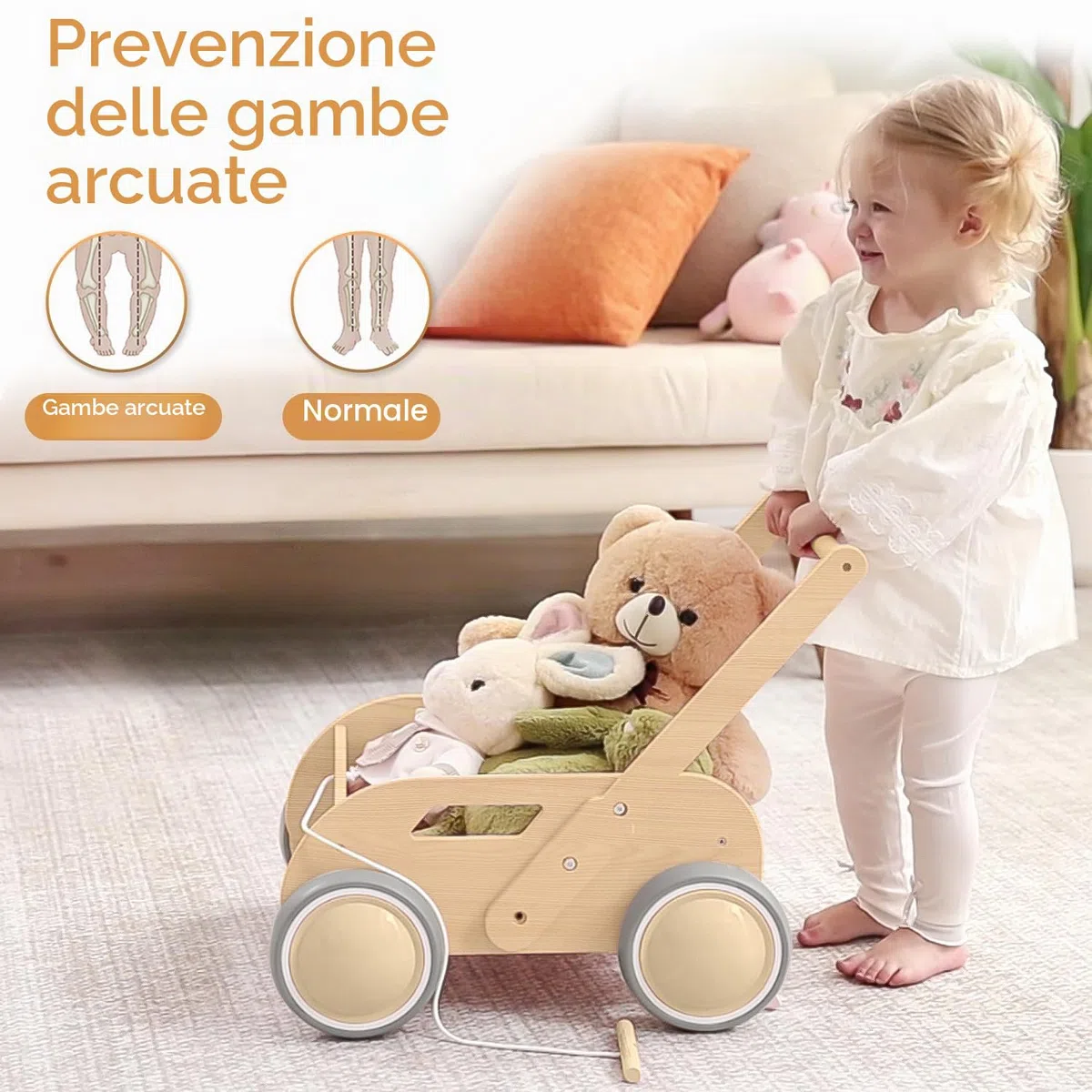 Girello per Bambini di legno, Carrello Primi Passi Legno per Bambini e Bambine, Activity Baby Walker, Toddler Push & Pull Toys, Primi Passi Regalo per Compleanno Natale, Naturale