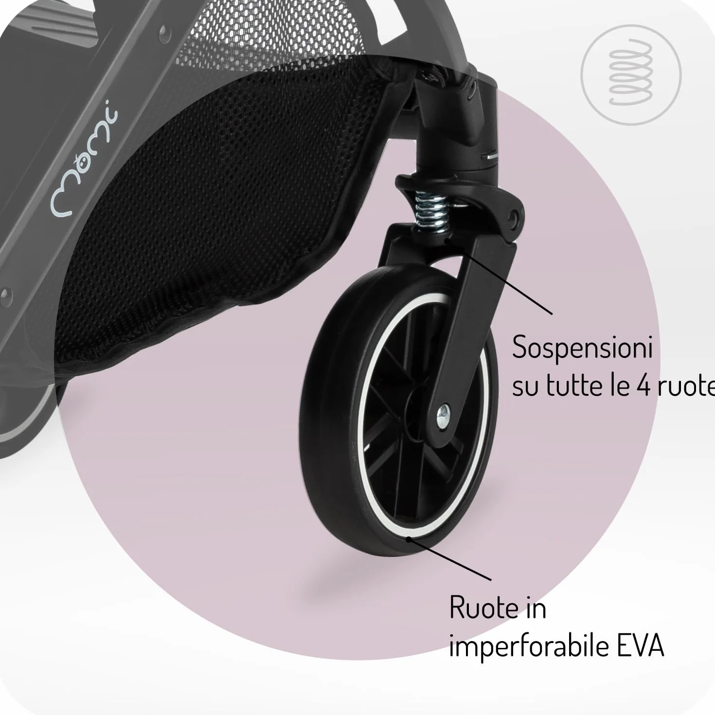 MoMi ESTELLE Passeggino Leggero pieghevole da viaggio 6 mesi 15 kg cinture 5 punti schienale reclinabile ruote EVA