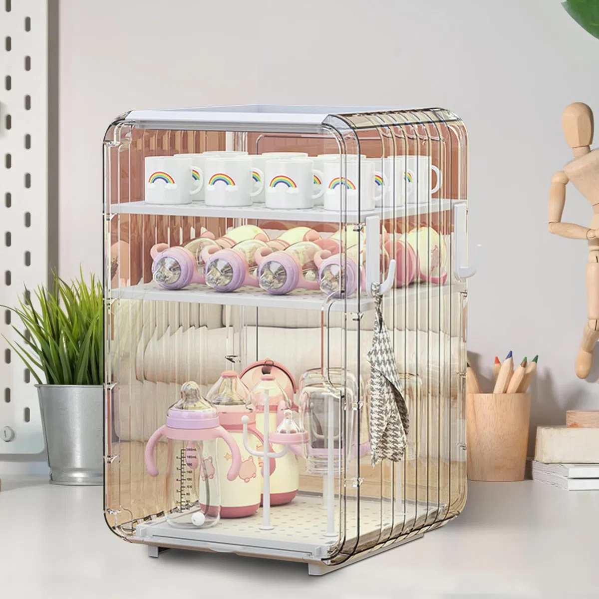 Organizzatore Verticale Per Biberon, Antipolvere, Igienico, Con Vassoio Di Drenaggio, 15,55x9,84x9,45 Pollici, Ideale Per, La Cameretta Dei Bambini, L'armadio E Le Stoviglie Bambini