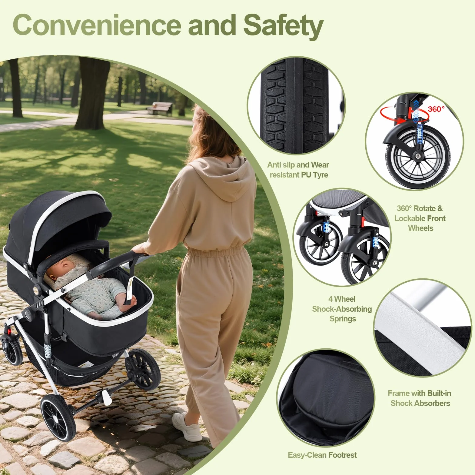 Gcarebb Passeggino 3 in 1 con seggiolino auto pieghevole telaio alluminio neonati 0-4 anni