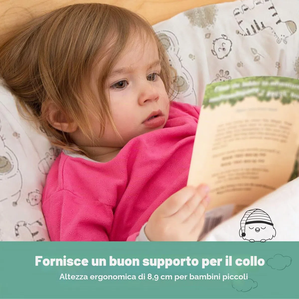 KeaSafari - Cuscino per bambini con federa, morbido cotone biologico, per dormire, lavabile, per bambini