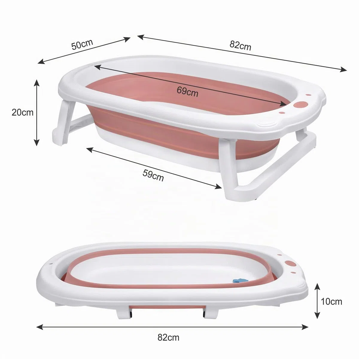 Froadp 82x50x20cm Vasca da Bagno Pieghevole per Bambini, Vaschette Bagnetto Neonato Antiscivolo con Suporto, Bacino Doccia di Sicurezza Portatile per Neonati e Bambino 0-8 anni (Rosa con Cuscino)