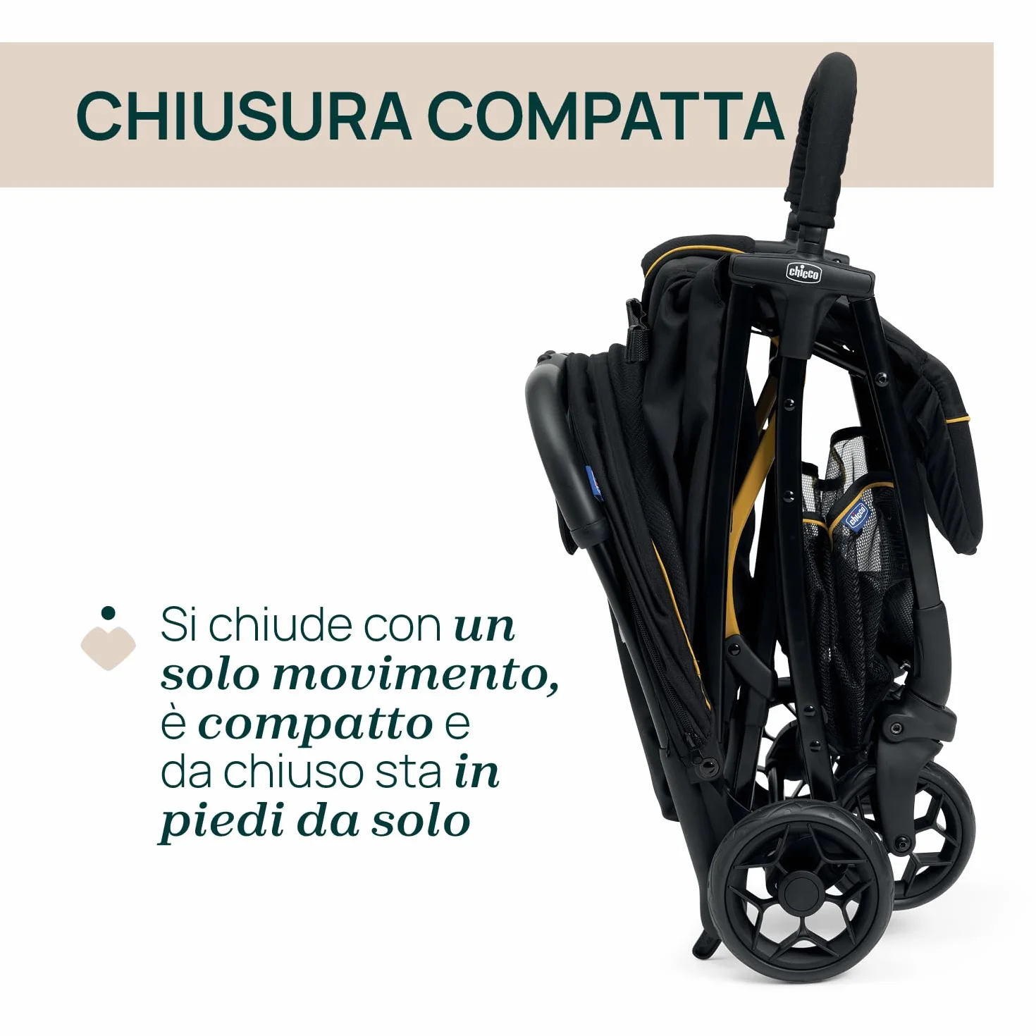 Chicco Glee Passeggino 0+ Mesi-22 Kg Chiusura Automatica Compatta Capotte UV50+ Antipioggia Schienale Reclinabile Poggiagambe Grigio