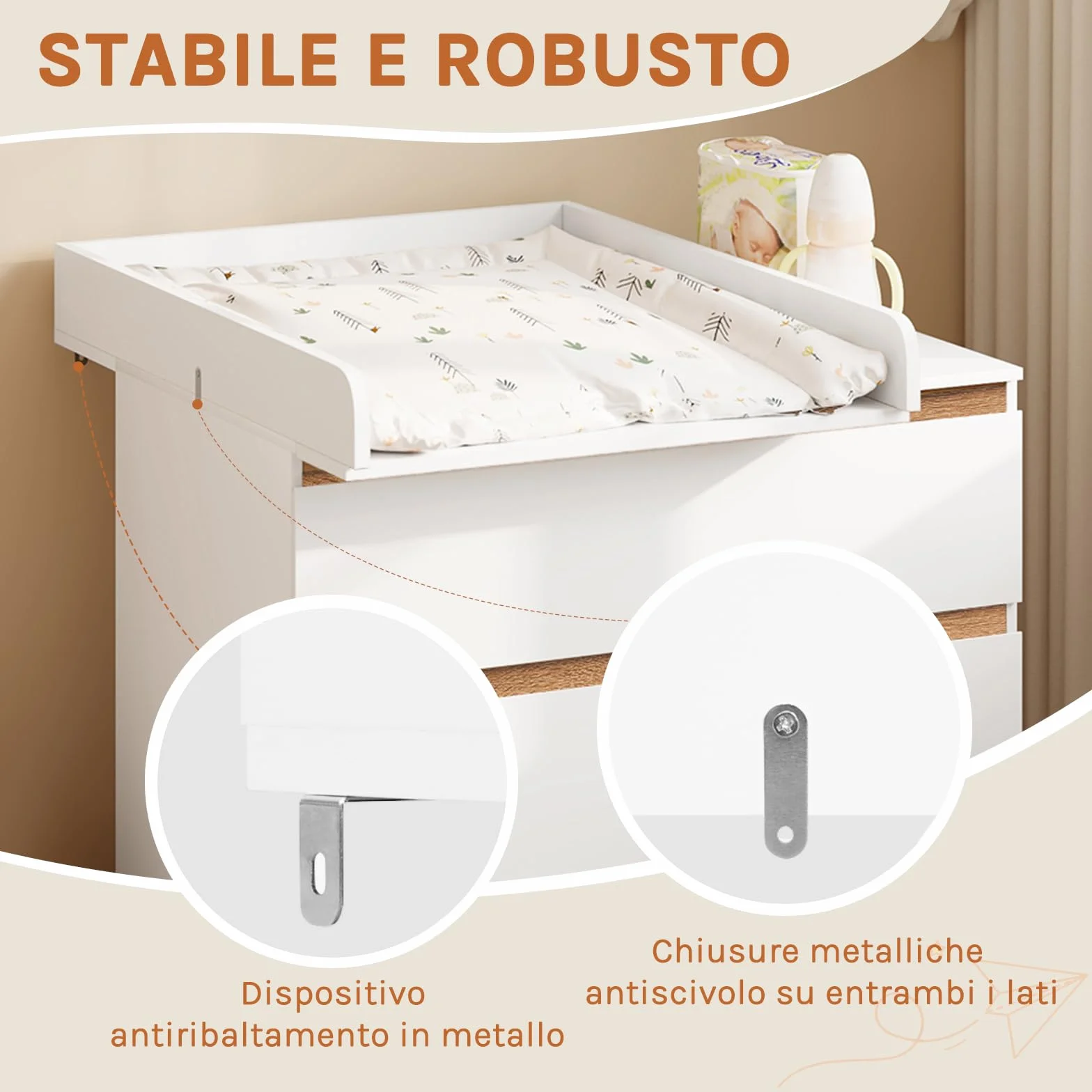 WOLTU Fasciatoio 60x80x10 cm MDF Bianco Piano Regolabile 46,5-50 cm
